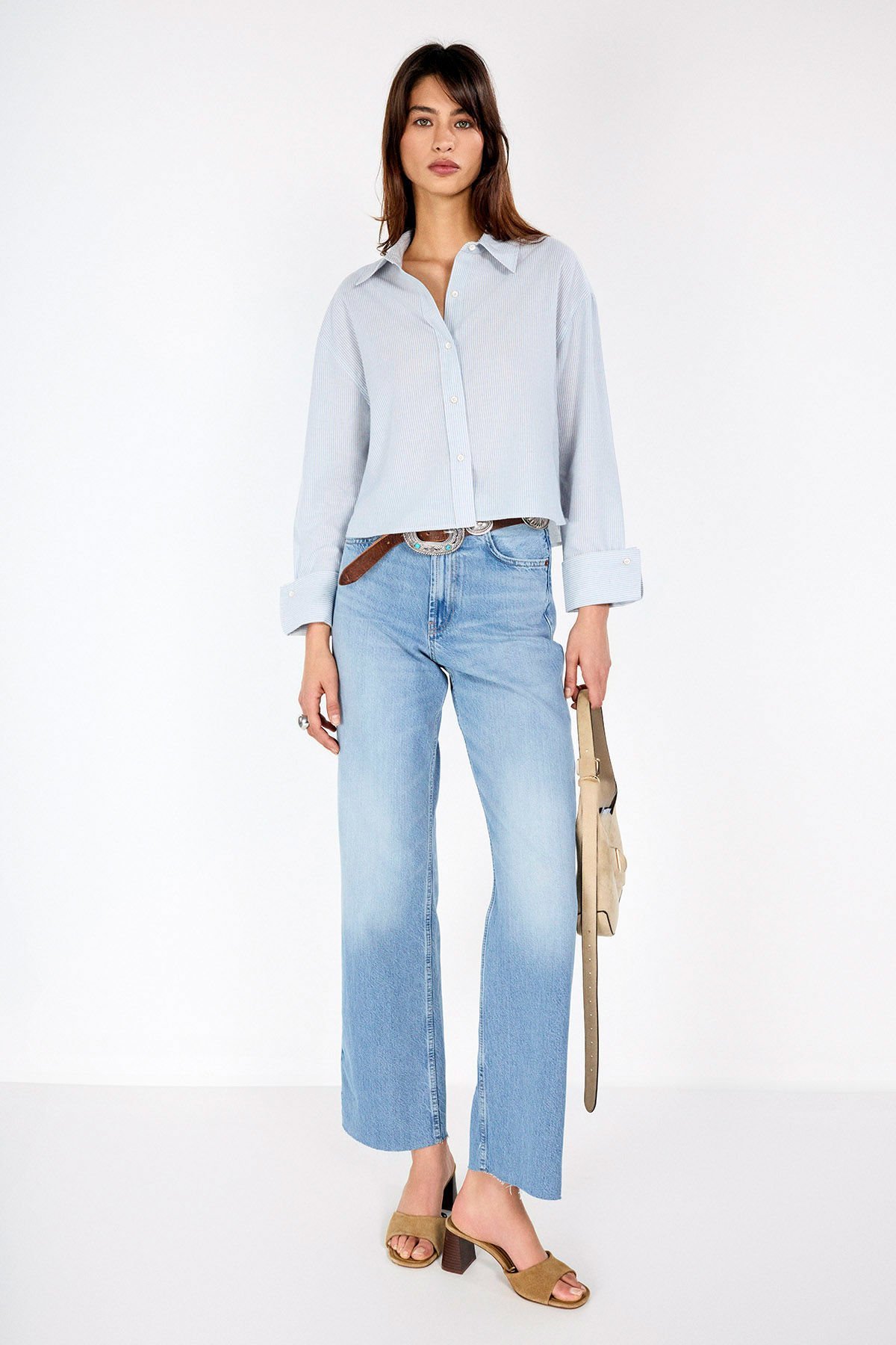 Crop Çizgili Gömlek