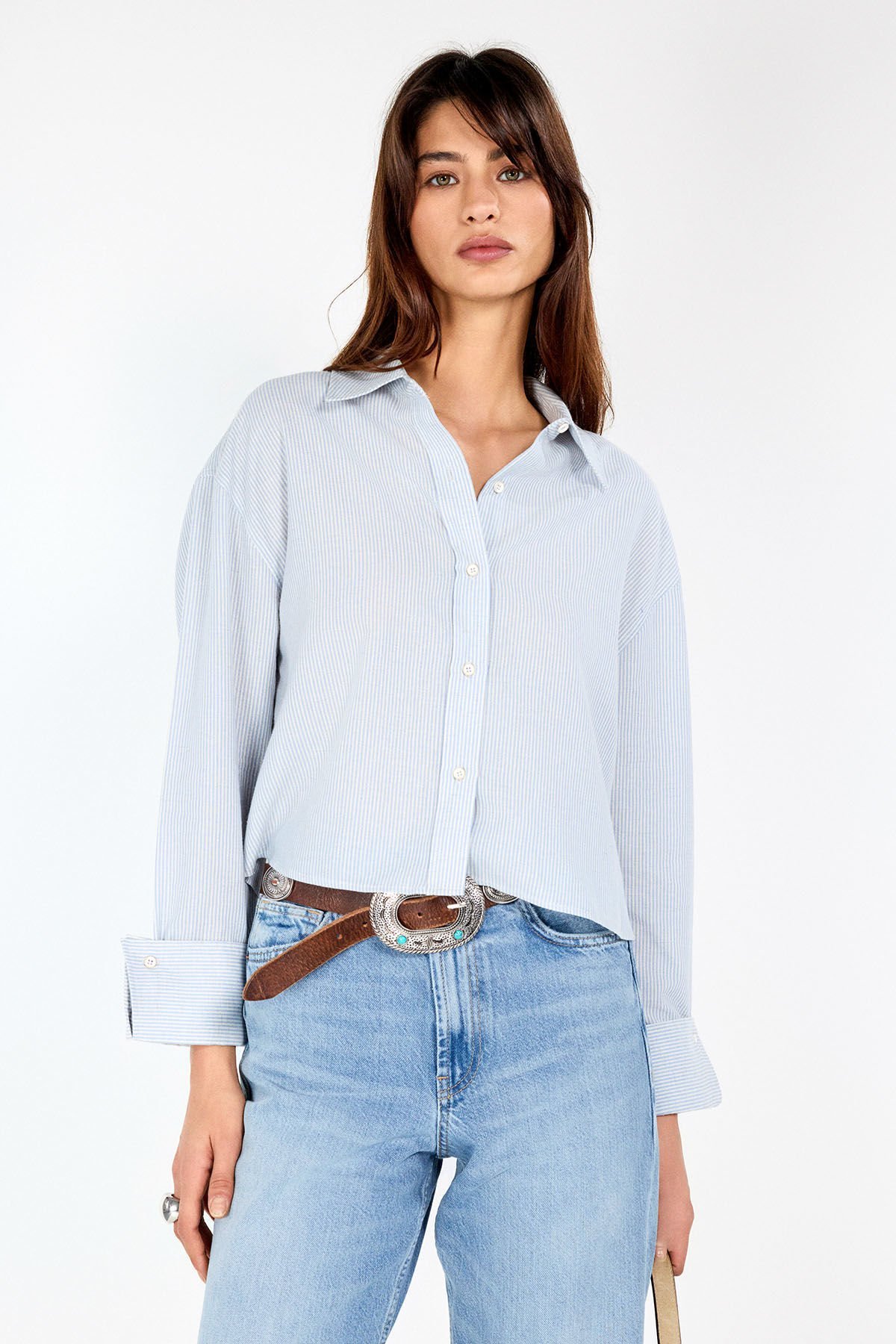 Crop Çizgili Gömlek