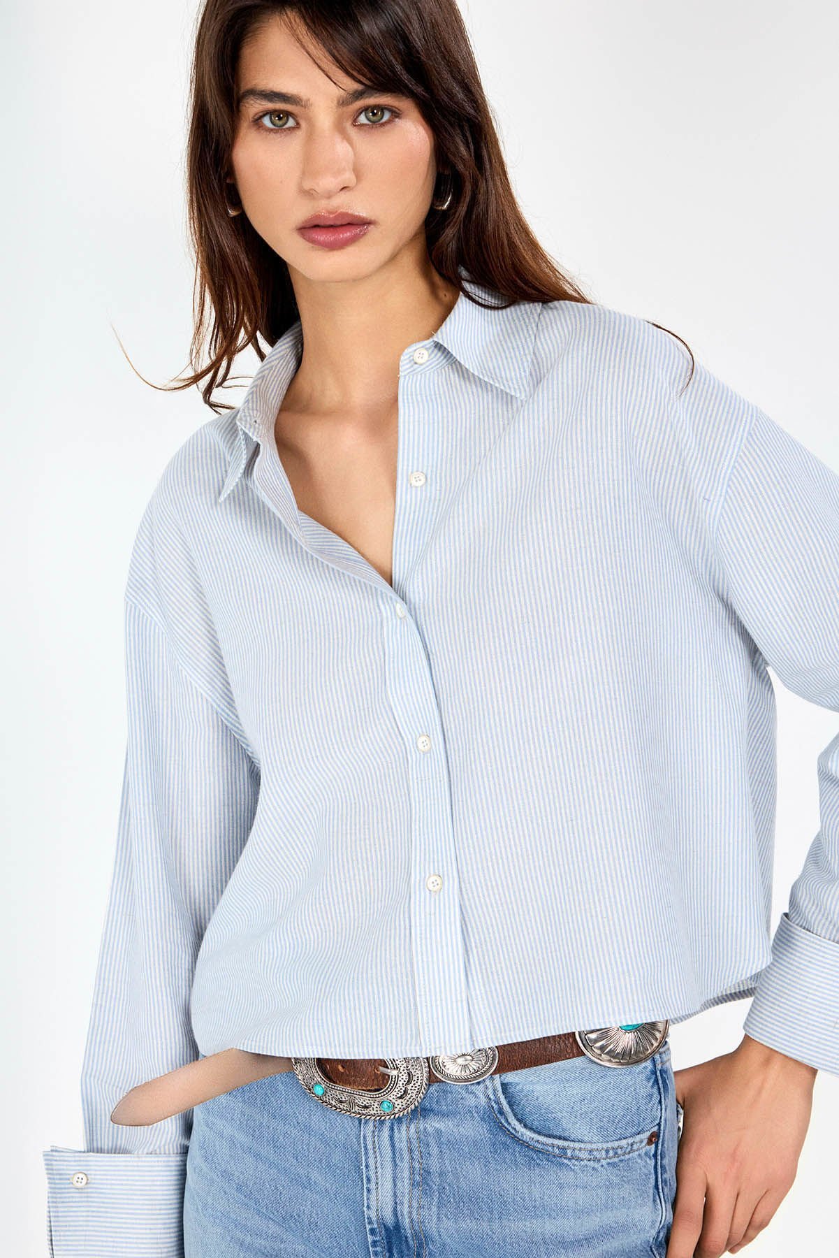 Crop Çizgili Gömlek