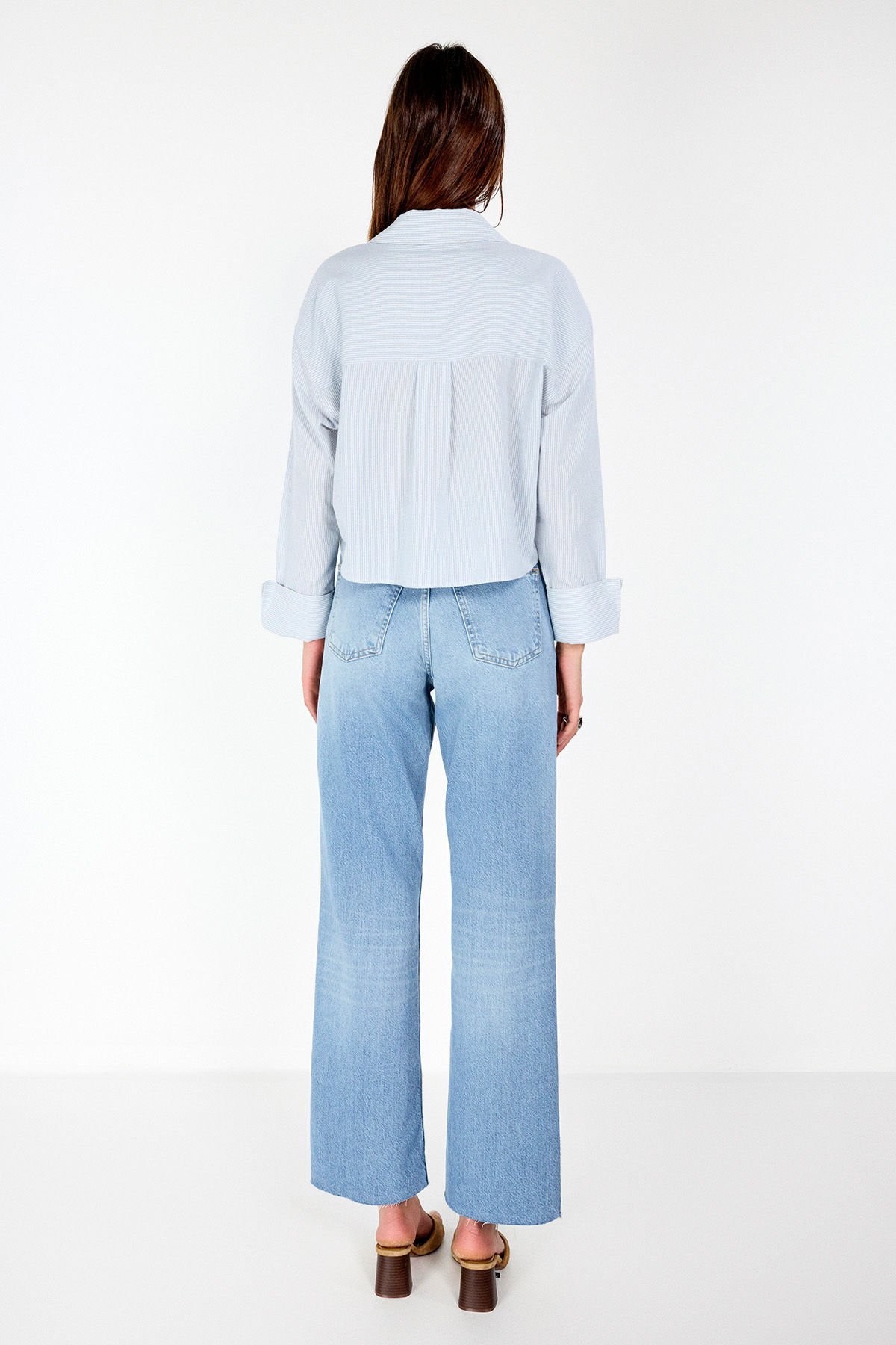 Crop Çizgili Gömlek