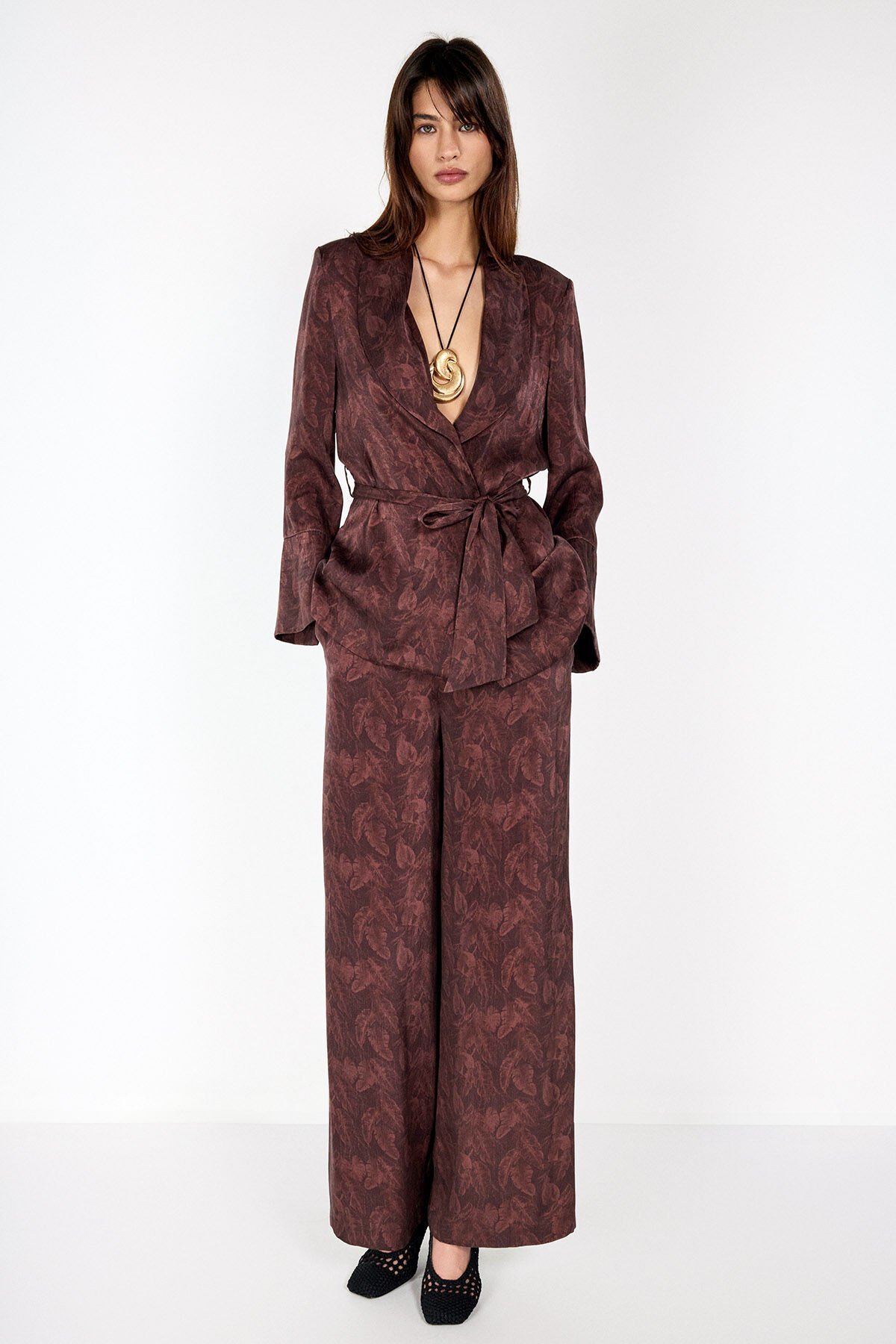 Geniş Paça Desenli Pantolon