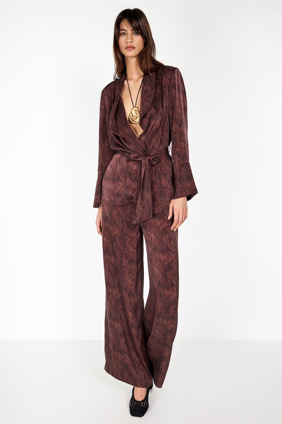 Geniş Paça Desenli Pantolon