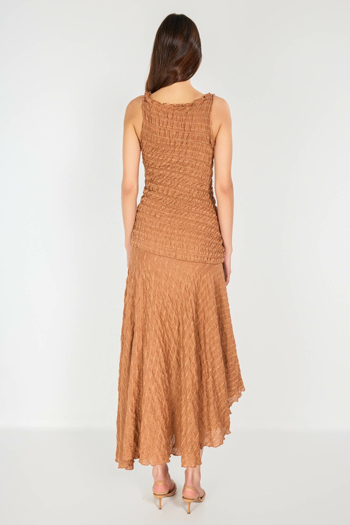 Kahve  Asimetrik Dantel Elbise