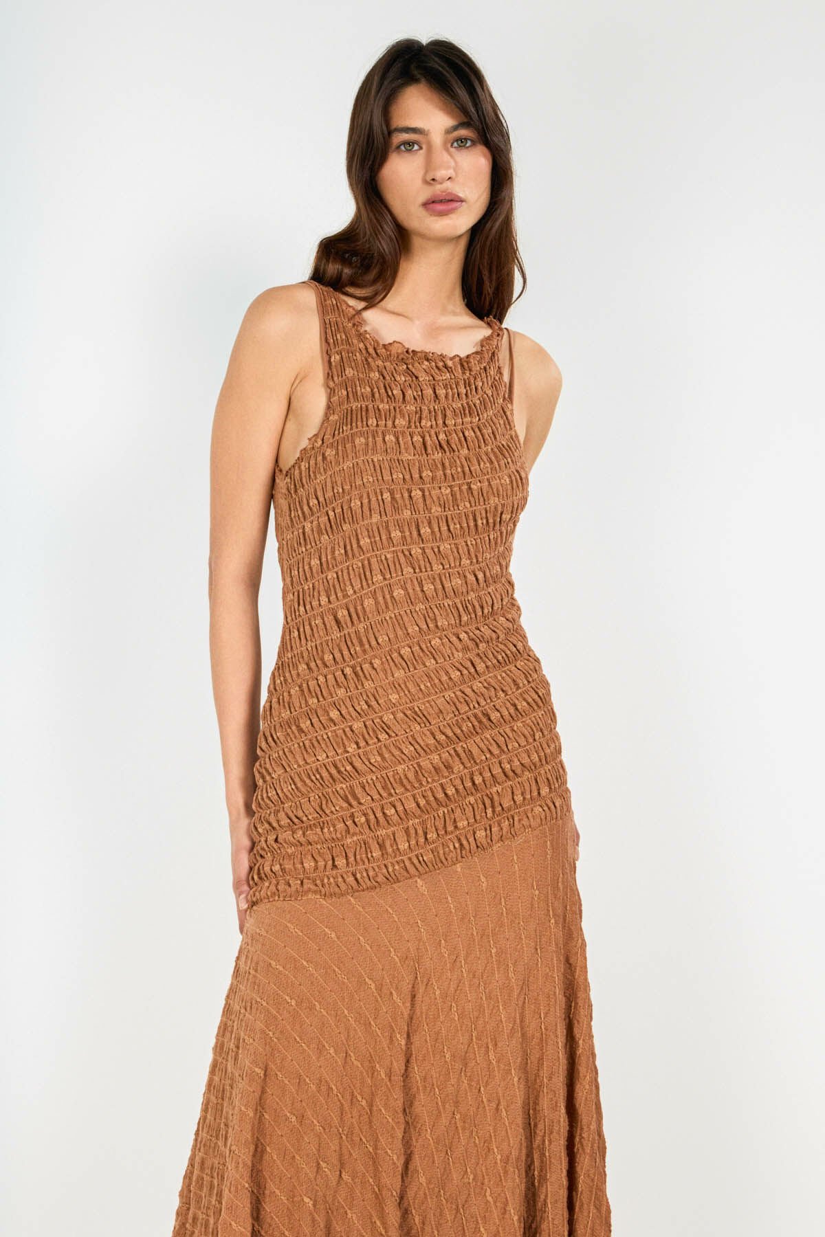 Kahve  Asimetrik Dantel Elbise