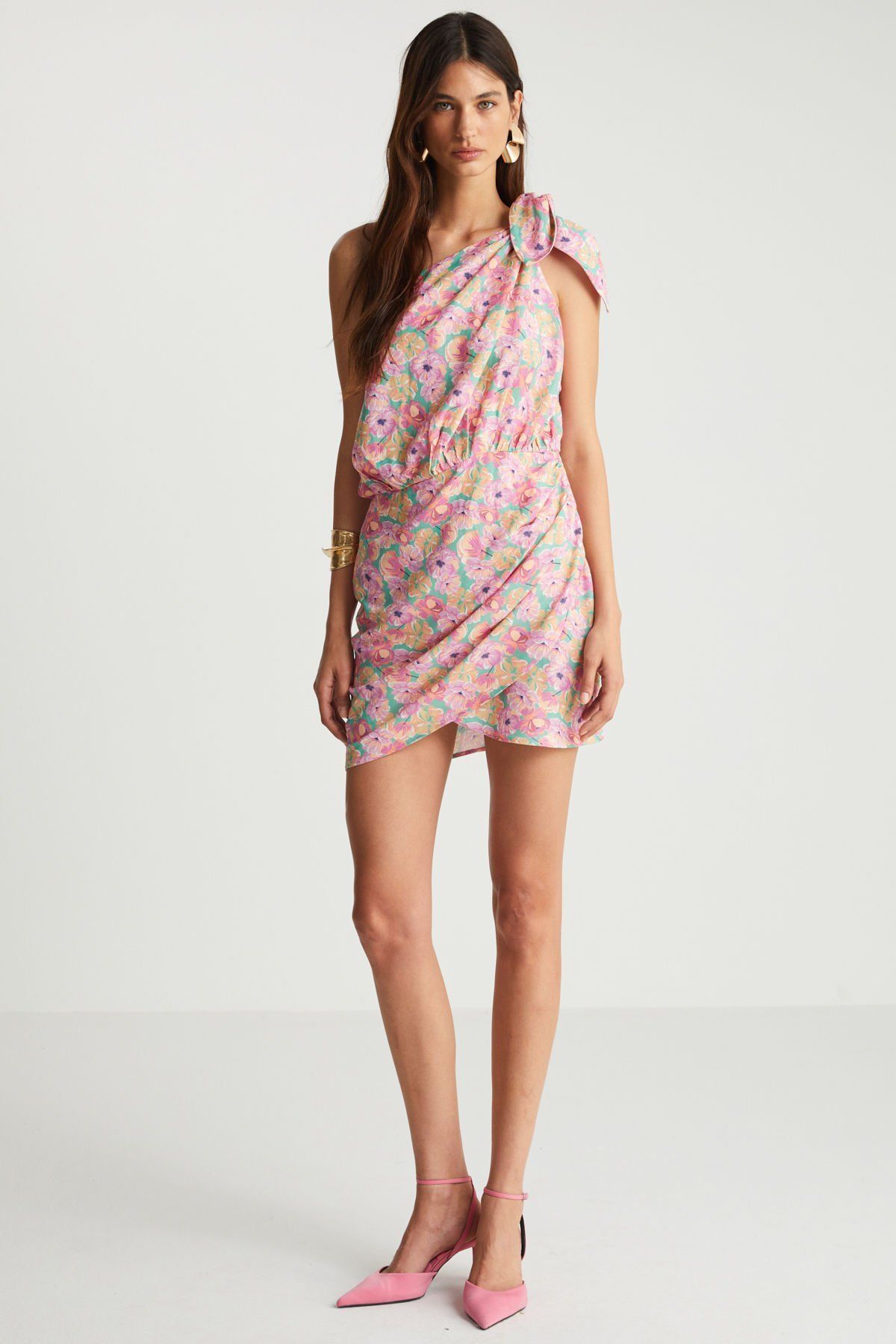 Çiçek Desenli Keten Elbise