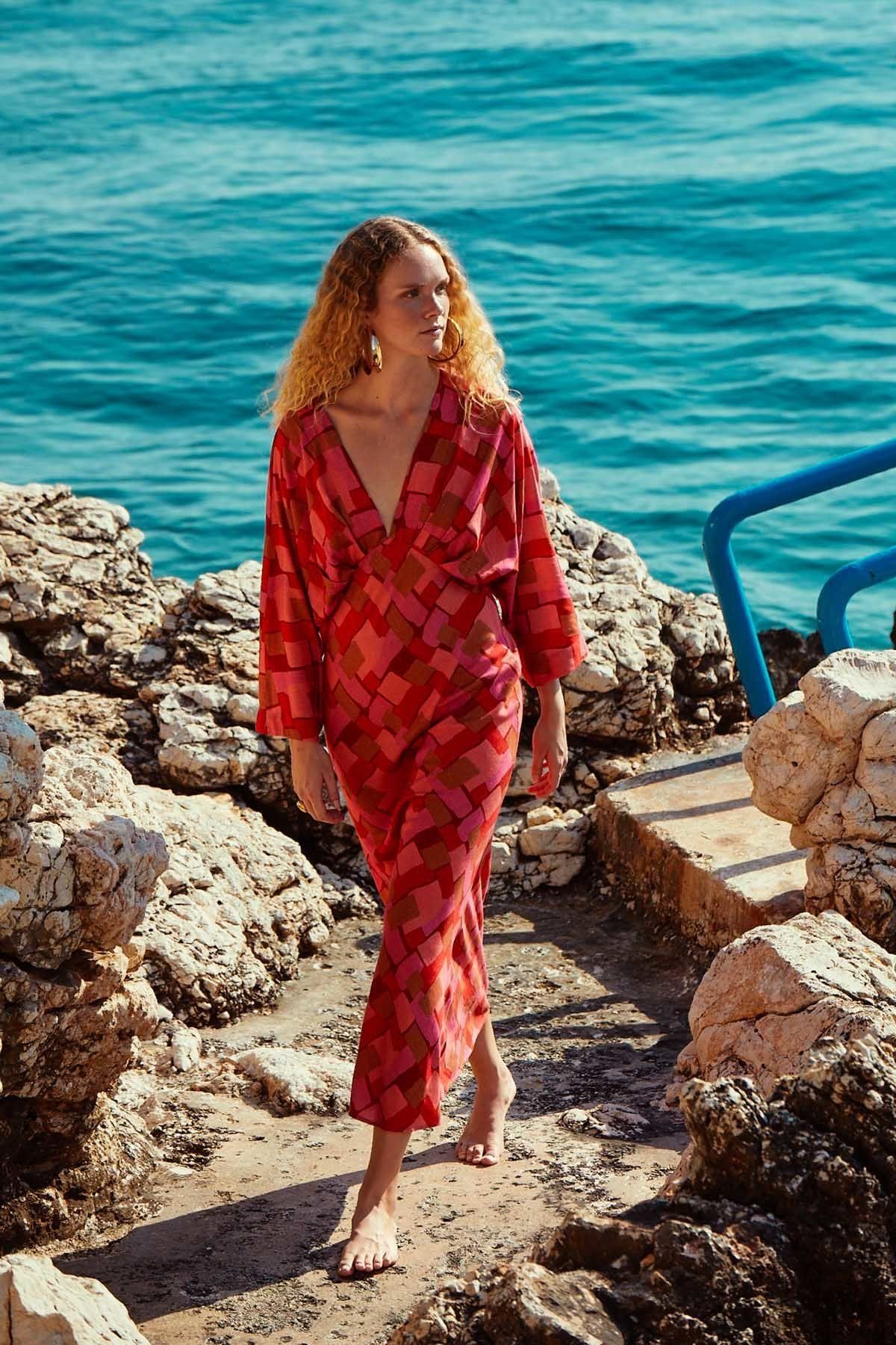 Geometrik Desenli Elbise