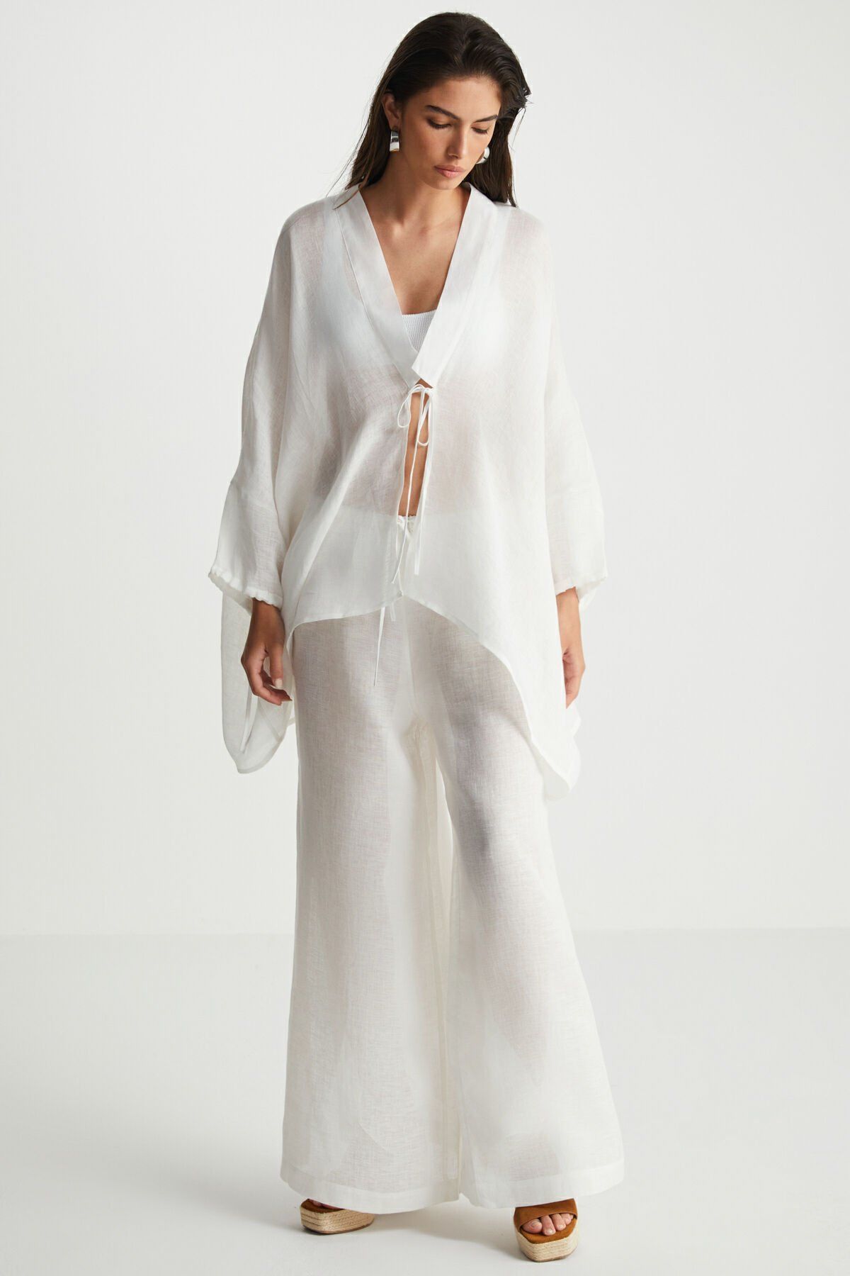 Beyaz Plaj Keten Pantolon