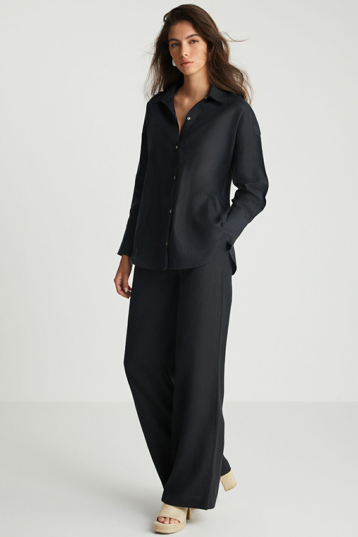 Siyah Keten Pantolon