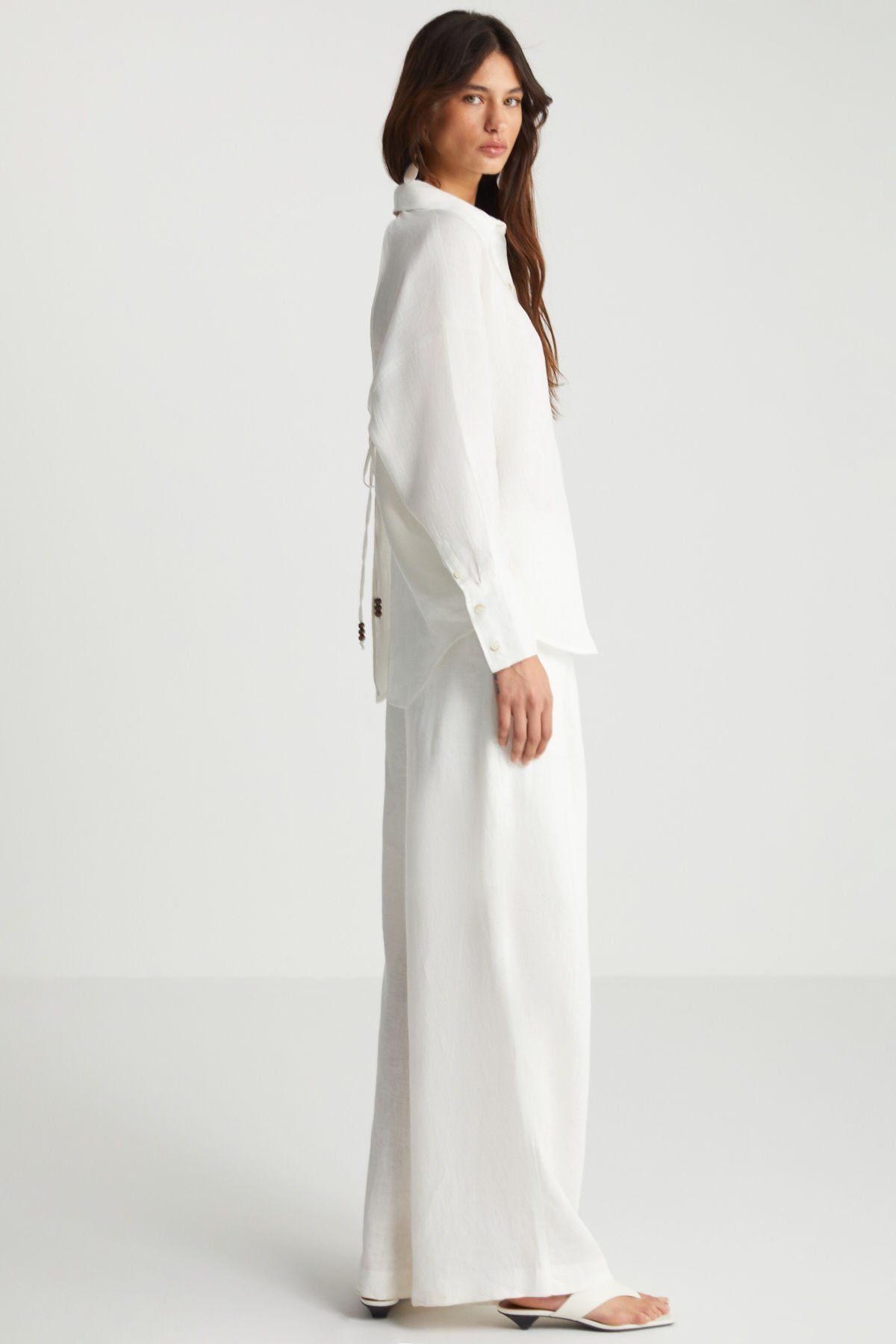 Beyaz Keten Pantolon