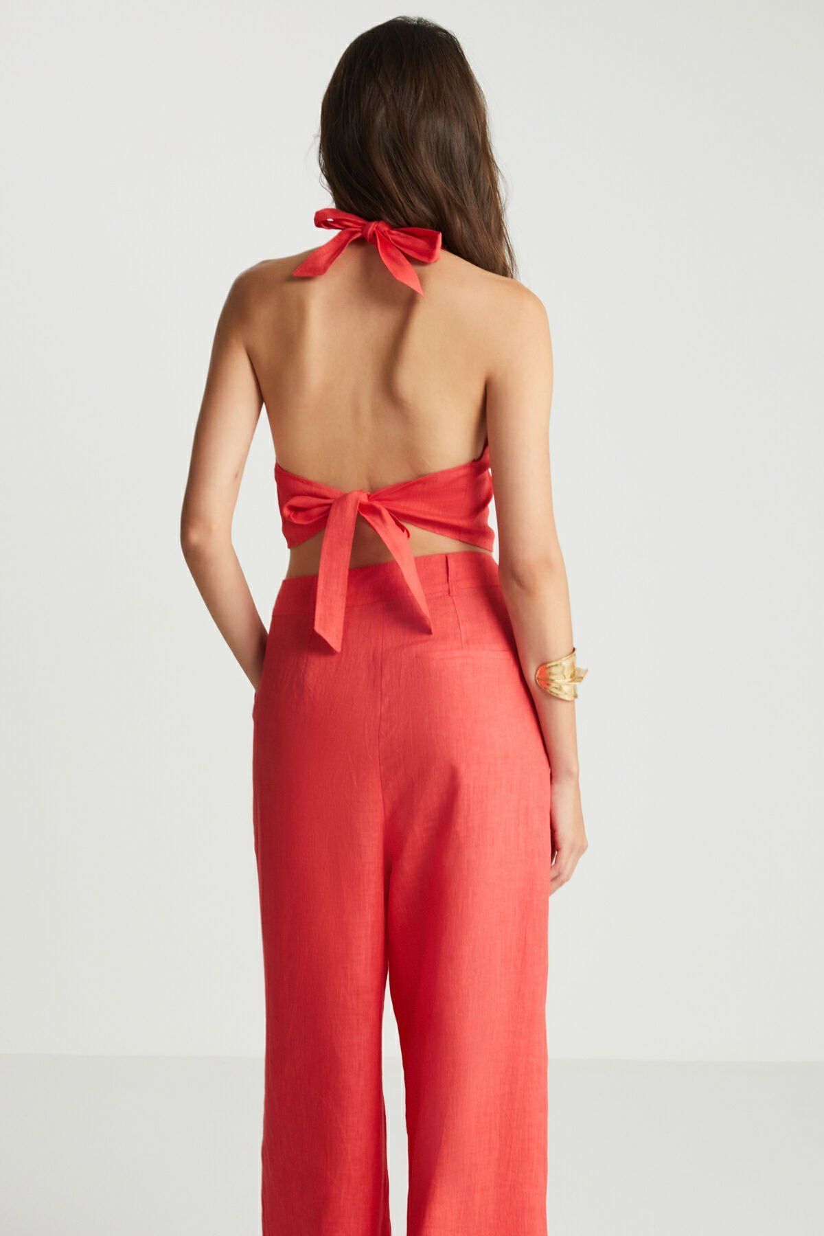 Kırmızı Keten Pantolon