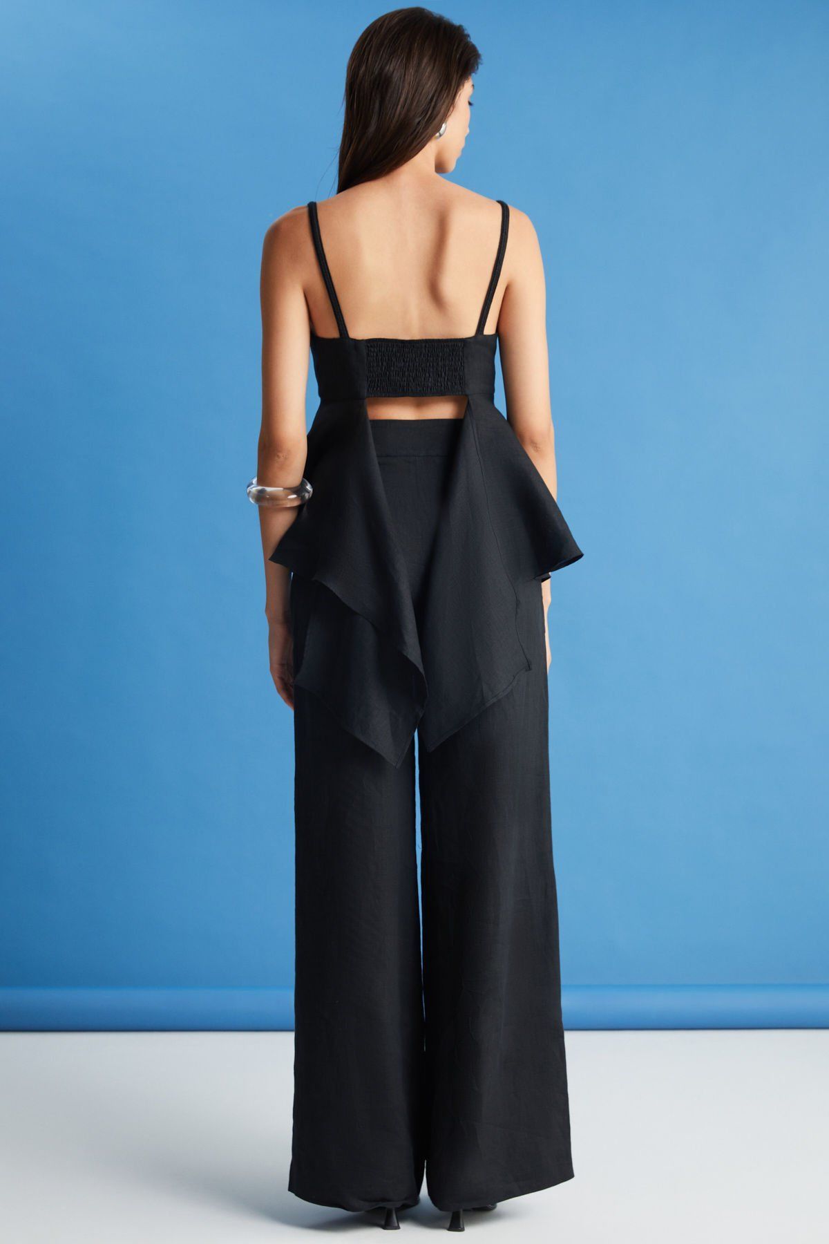 Askılı Siyah Keten Bluz