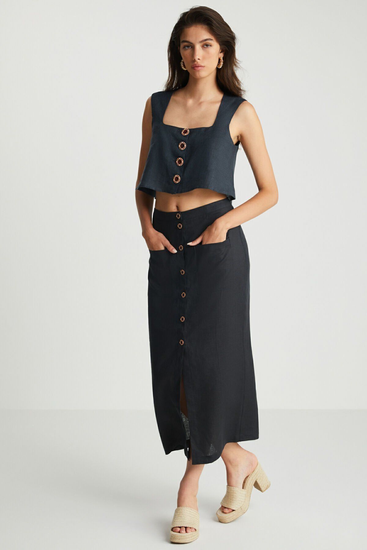 Günlük Giyim Keten Etek