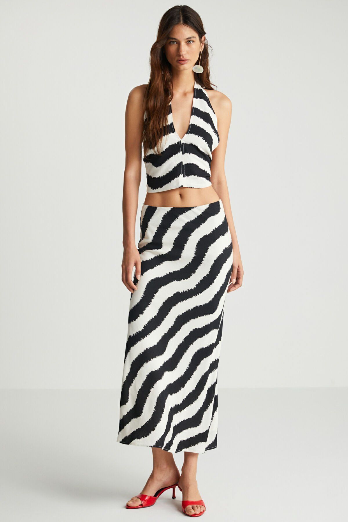 Zebra Desenli Uzun Etek