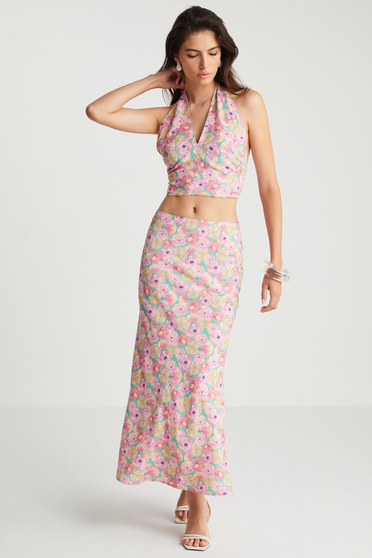 Çiçek Desenli Uzun Etek