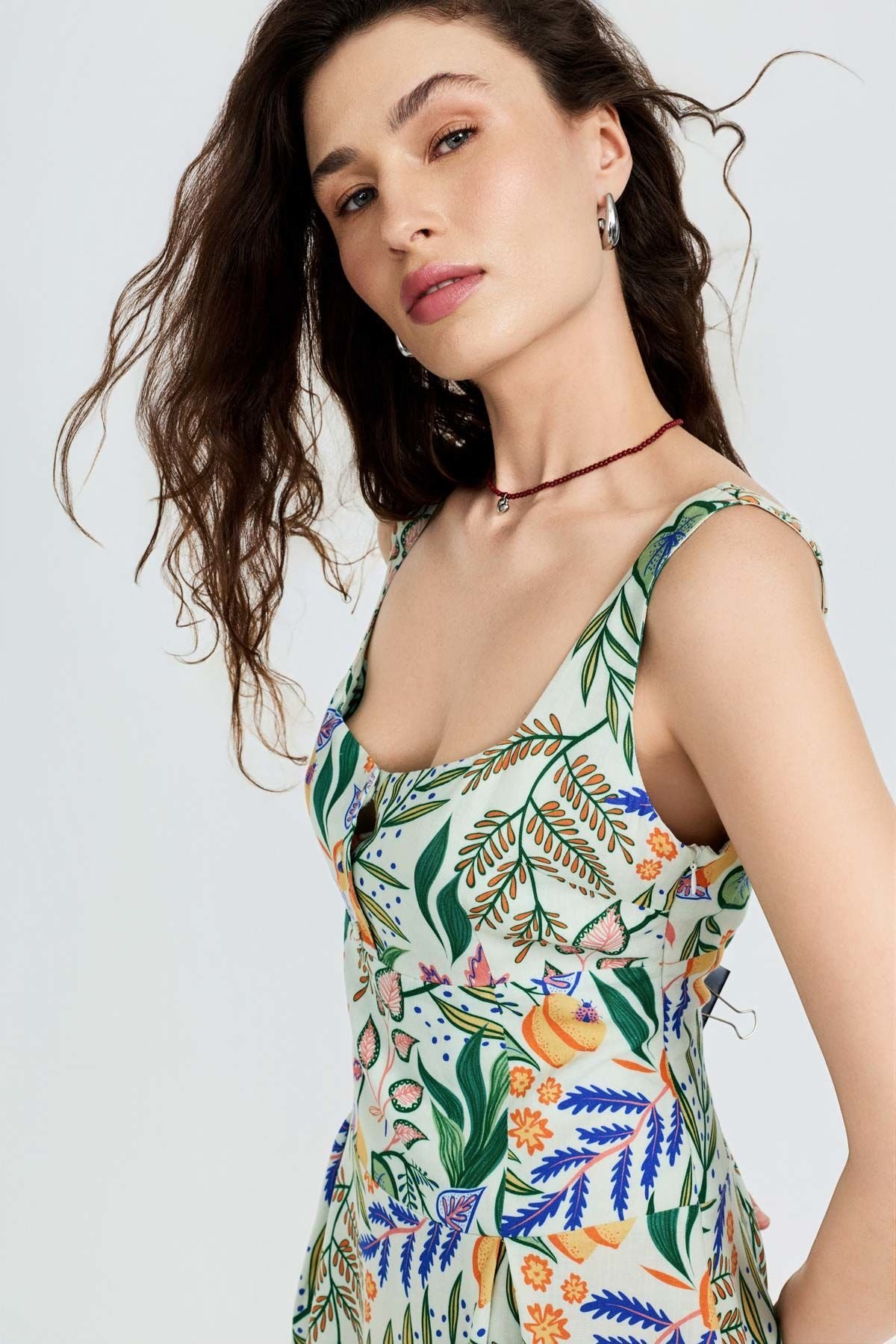 Keten Karışımlı Mini Elbise