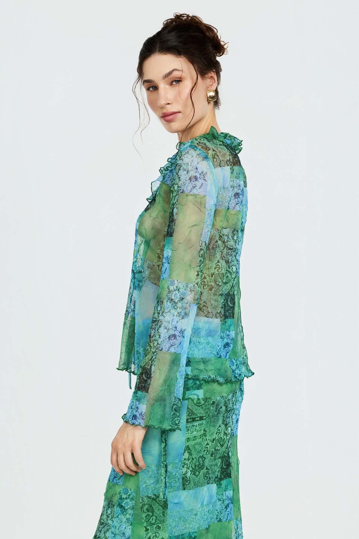 Desenli Bağ Detaylı Tül Top