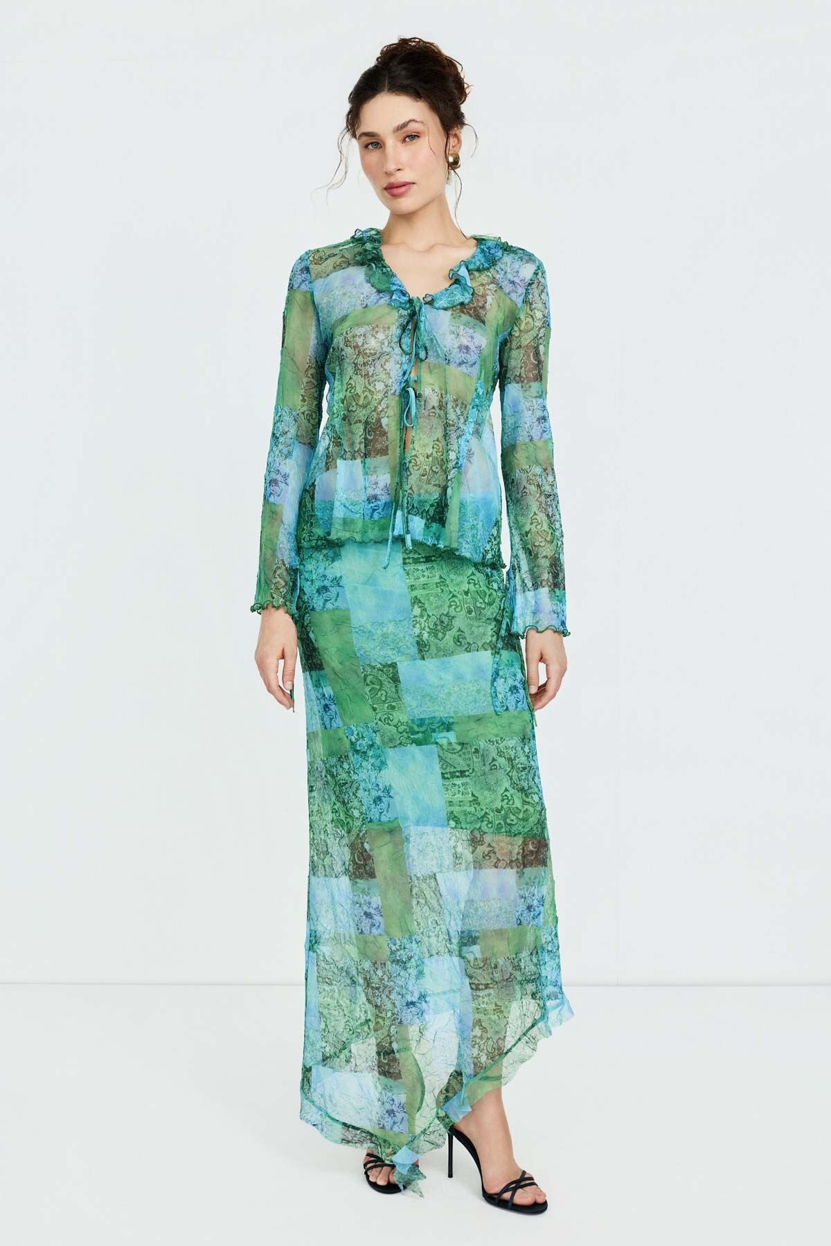 Desenli Fırfır Detaylı Etek