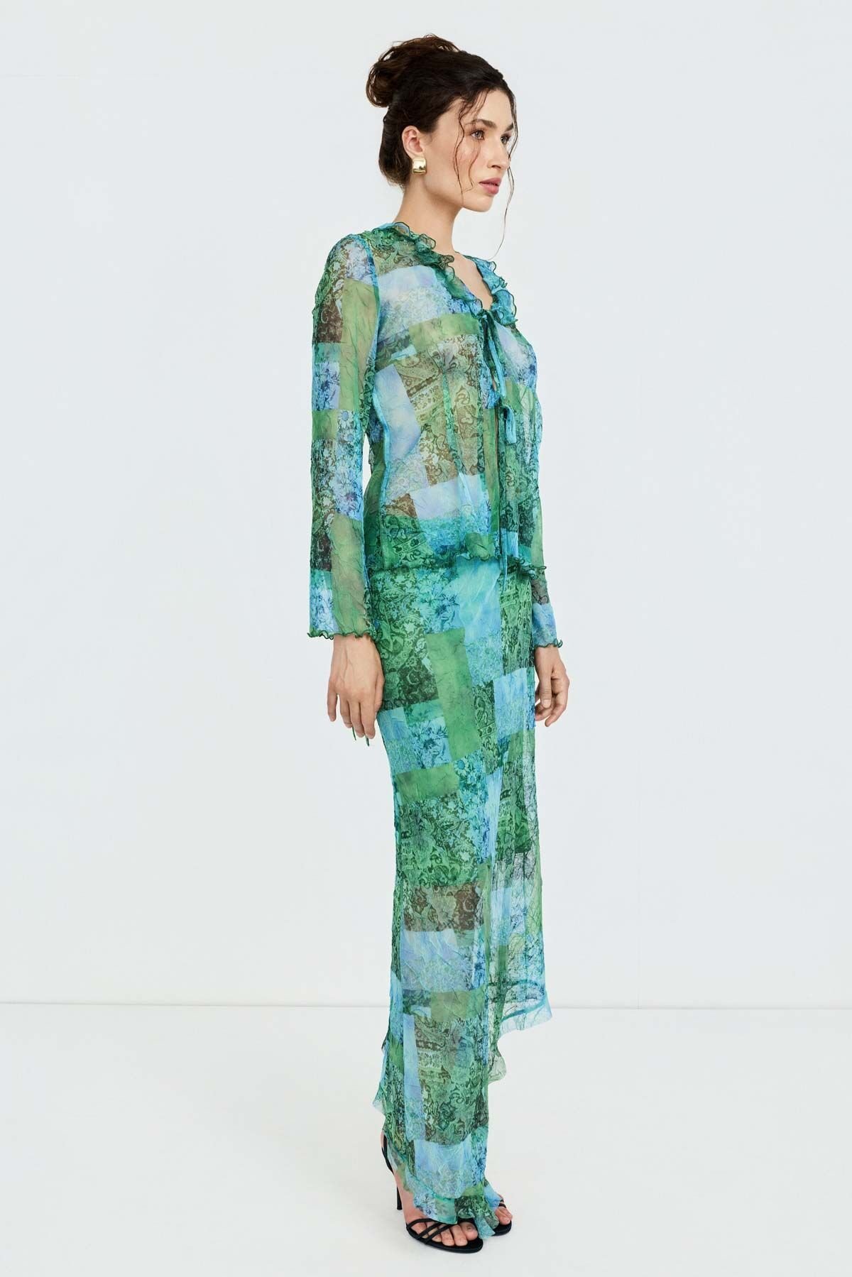 Desenli Fırfır Detaylı Etek