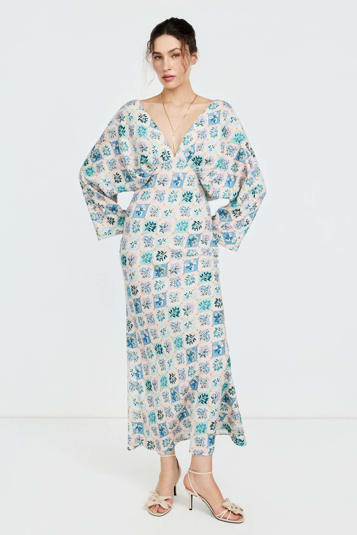 Keten Karışımlı Yarasa Kol Elbise