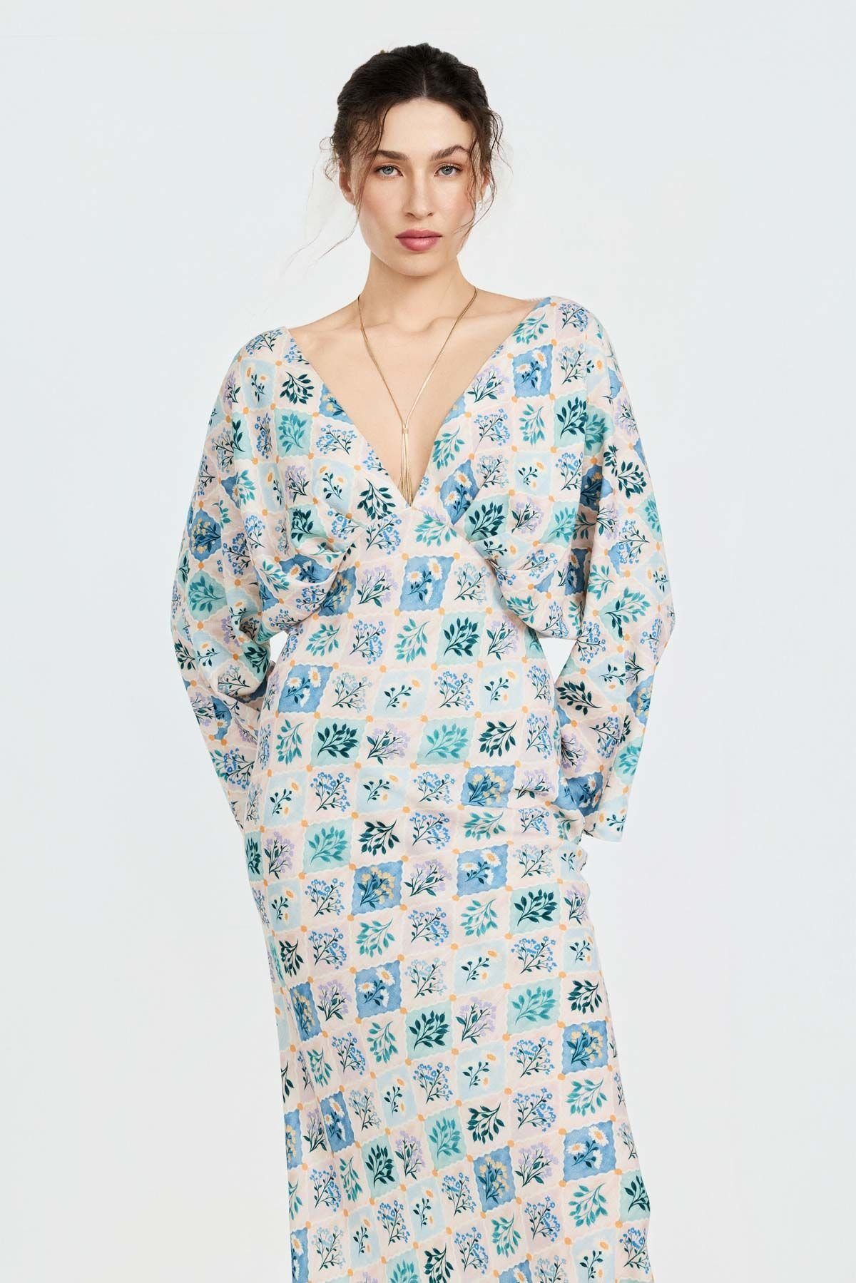 Keten Karışımlı Yarasa Kol Elbise