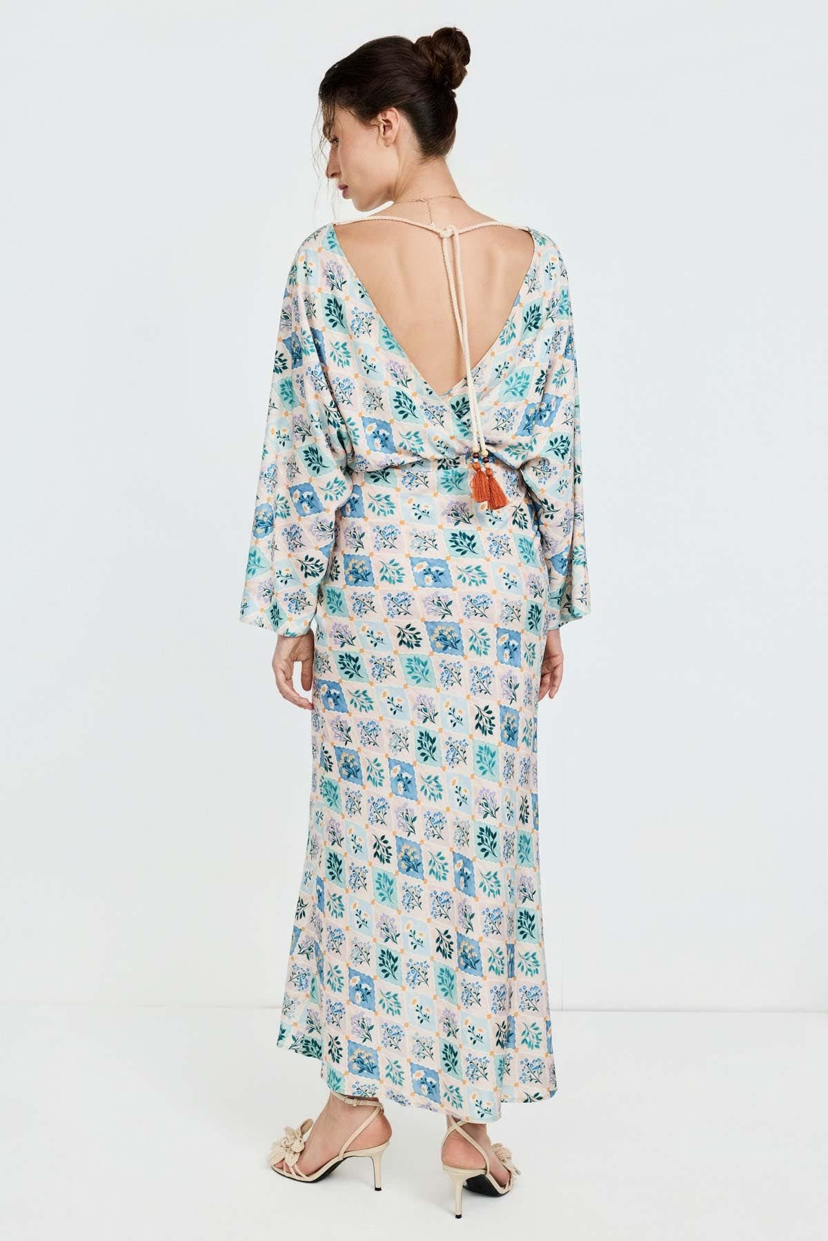 Keten Karışımlı Yarasa Kol Elbise