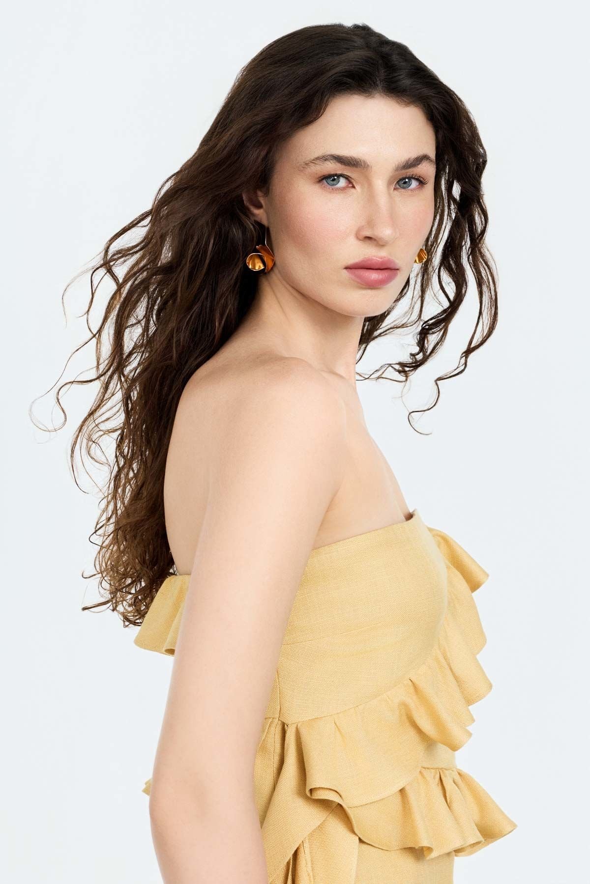 Fırfır Detaylı Yandan Fermuarlı Straplez Top